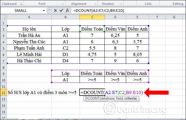 如何在 Excel 中使用 DCOUNT 函數