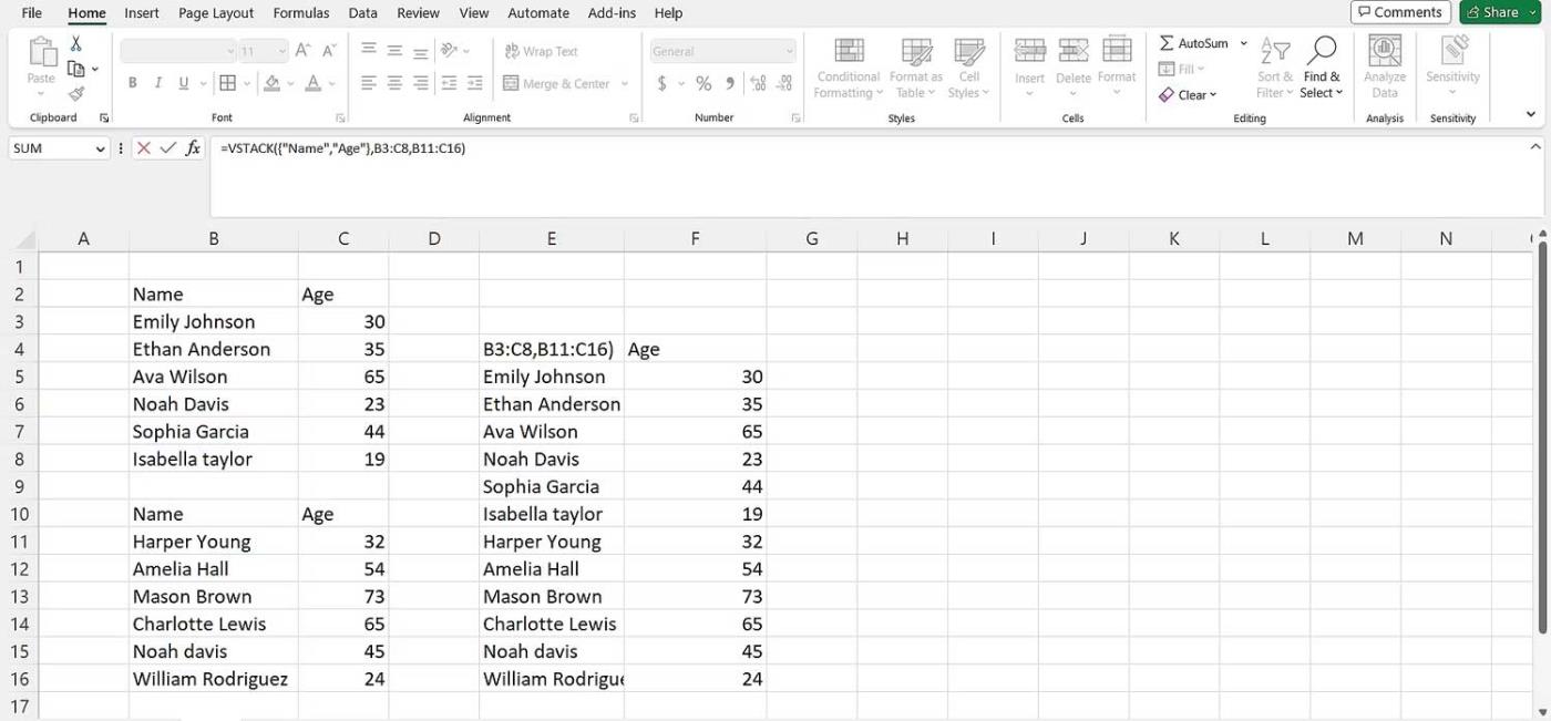 Cómo utilizar las funciones VSTACK y HSTACK en Excel