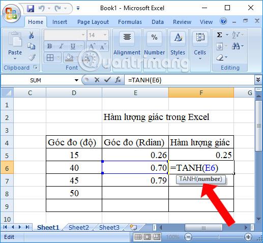 Resumen de funciones trigonométricas en Excel