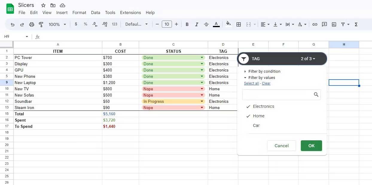 Cara menggunakan Slicer dalam Helaian Google untuk menapis data dengan cepat