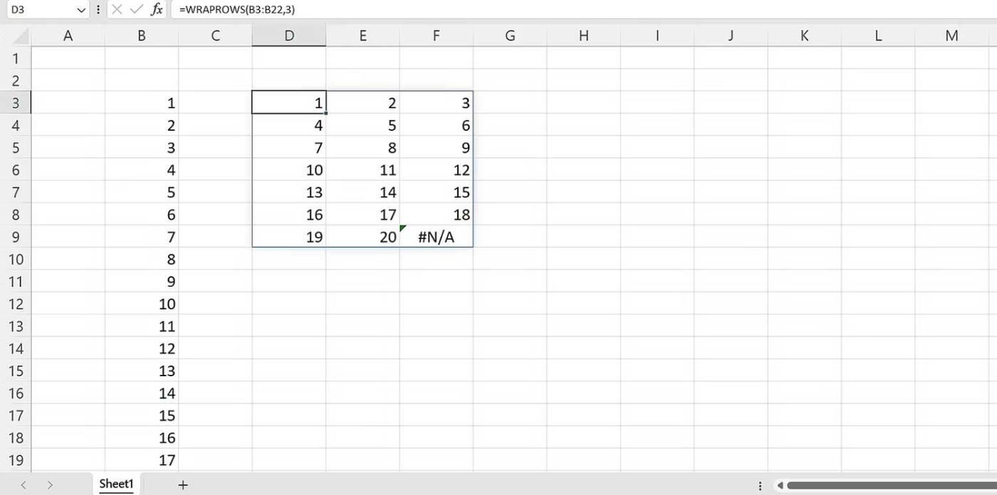 Cara menggunakan fungsi WRAPPROS dalam Excel