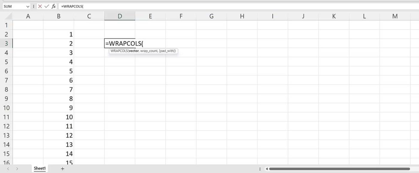 Как использовать функцию WRAPCOLS в Excel