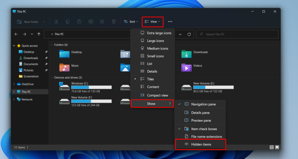 Bagaimana untuk menunjukkan fail tersembunyi dalam Windows 11