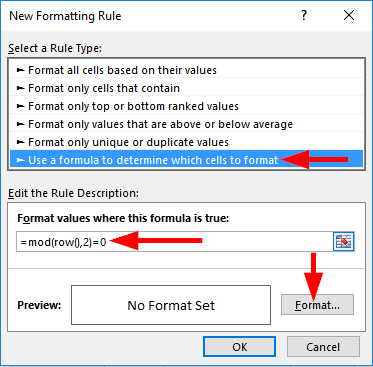 Excel 2016で代替の行または列を自動的に強調表示するにはどうすればよいですか？