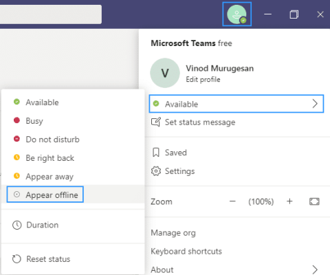 Microsoft Teams: afwezigheidsbericht en status offline zetten