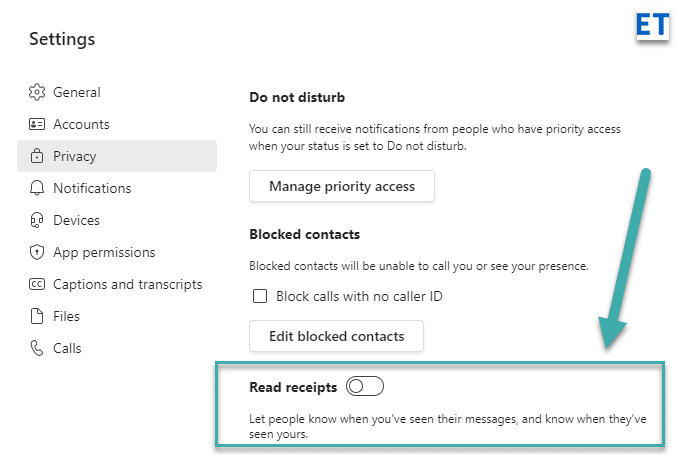 Como cancelar confirmações de leitura em bate-papos do Teams?