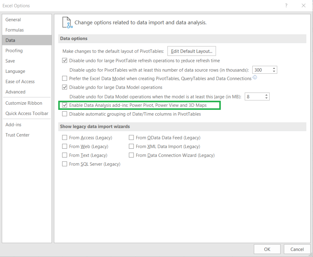 ExcelでPowerPivotデータ分析が欠落している場合に有効にするにはどうすればよいですか？