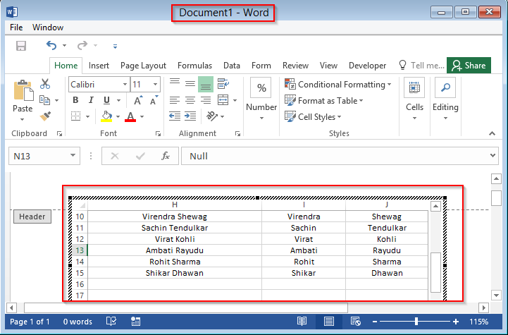 Jak dodać tabelę Excel do dokumentu Word 2016 lub 2019?