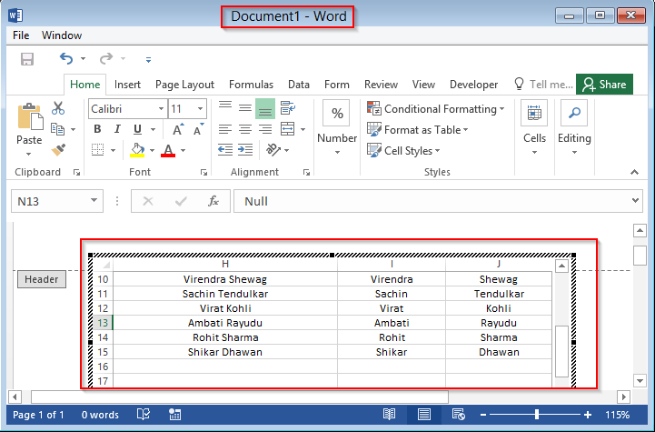 Word 2016 또는 2019 문서에 Excel 표를 추가하는 방법은 무엇입니까?