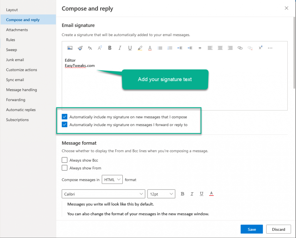 Bagaimana untuk mengemas kini blok tandatangan anda dalam e-mel Outlook 2019 / 365 / 2016?