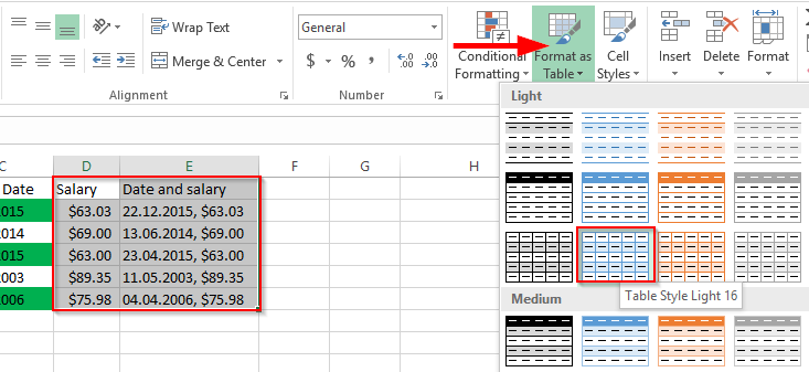 Excel 2016에서 대체 행 또는 열을 자동으로 강조 표시하는 방법은 무엇입니까?