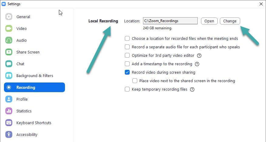 Ändern Sie den standardmäßigen Aufzeichnungsordner für Zoom-Meetings