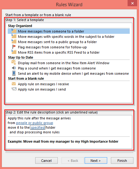 Configuration et utilisation des règles personnalisées pour Outlook 2016/2019/365