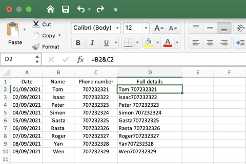 여러 Excel 365/2021 스프레드시트 열을 하나의 열로 결합하는 방법은 무엇입니까?