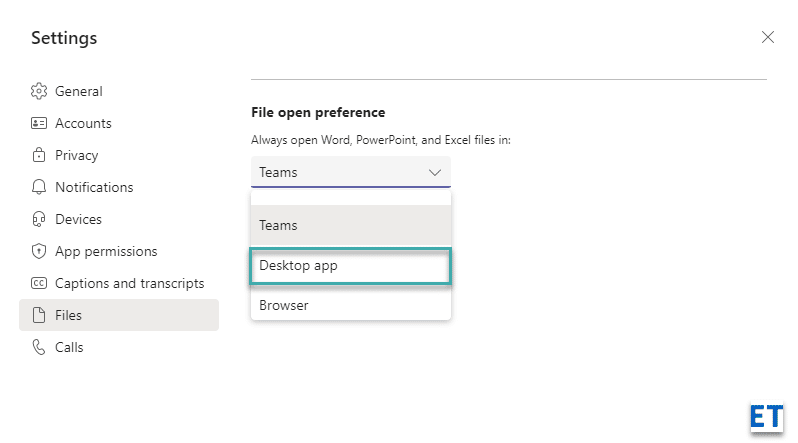 Wie öffne ich Teams-Dateien standardmäßig in Desktop-Apps?