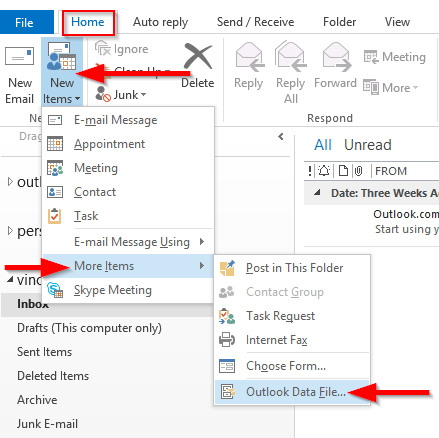 Come creare e utilizzare cartelle di dati personali in Outlook 2019/365/2016?