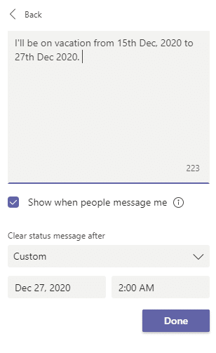 Microsoft Teams: tetapkan mesej dan status pejabat kepada luar talian