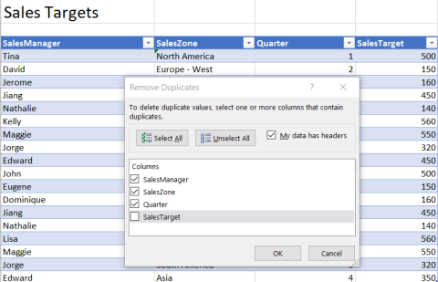 Bagaimana cara menghapus baris duplikat dalam spreadsheet Excel 2019/365/2016?