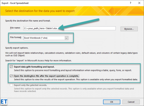 Microsoft Access 테이블에서 .CSV, xlsx 및 텍스트 형식으로 데이터를 내보내는 방법은 무엇입니까?