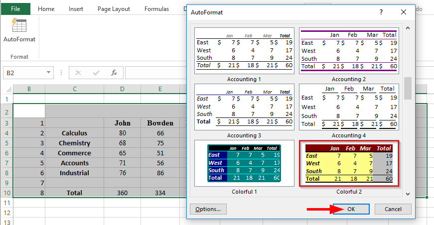 Tự động định dạng ô, ngày tháng, cột và hàng trong Excel 2016?