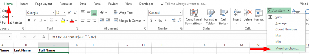 Hoe twee of meer cellen of kolommen combineren in Excel 2016 / 365 / 2019?