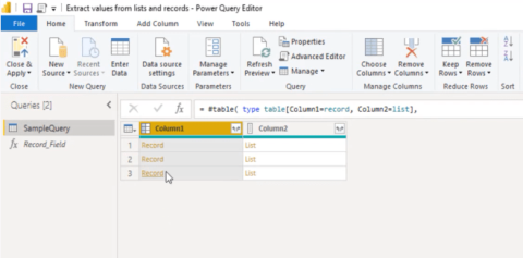 Extrair valores de registros e listas no Power Query