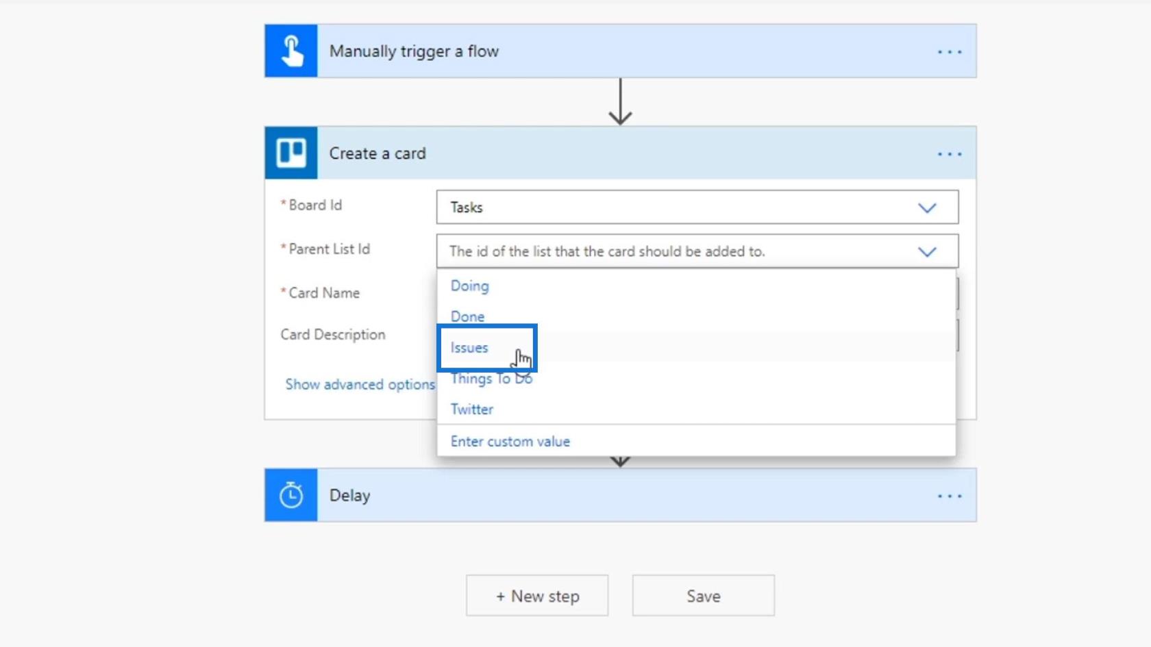 مدخلات سير العمل في Microsoft Power Automate