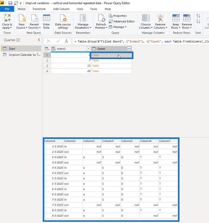 Transformer la disposition du type de calendrier en format tabulaire dans LuckyTemplates à l'aide de l'éditeur de requête