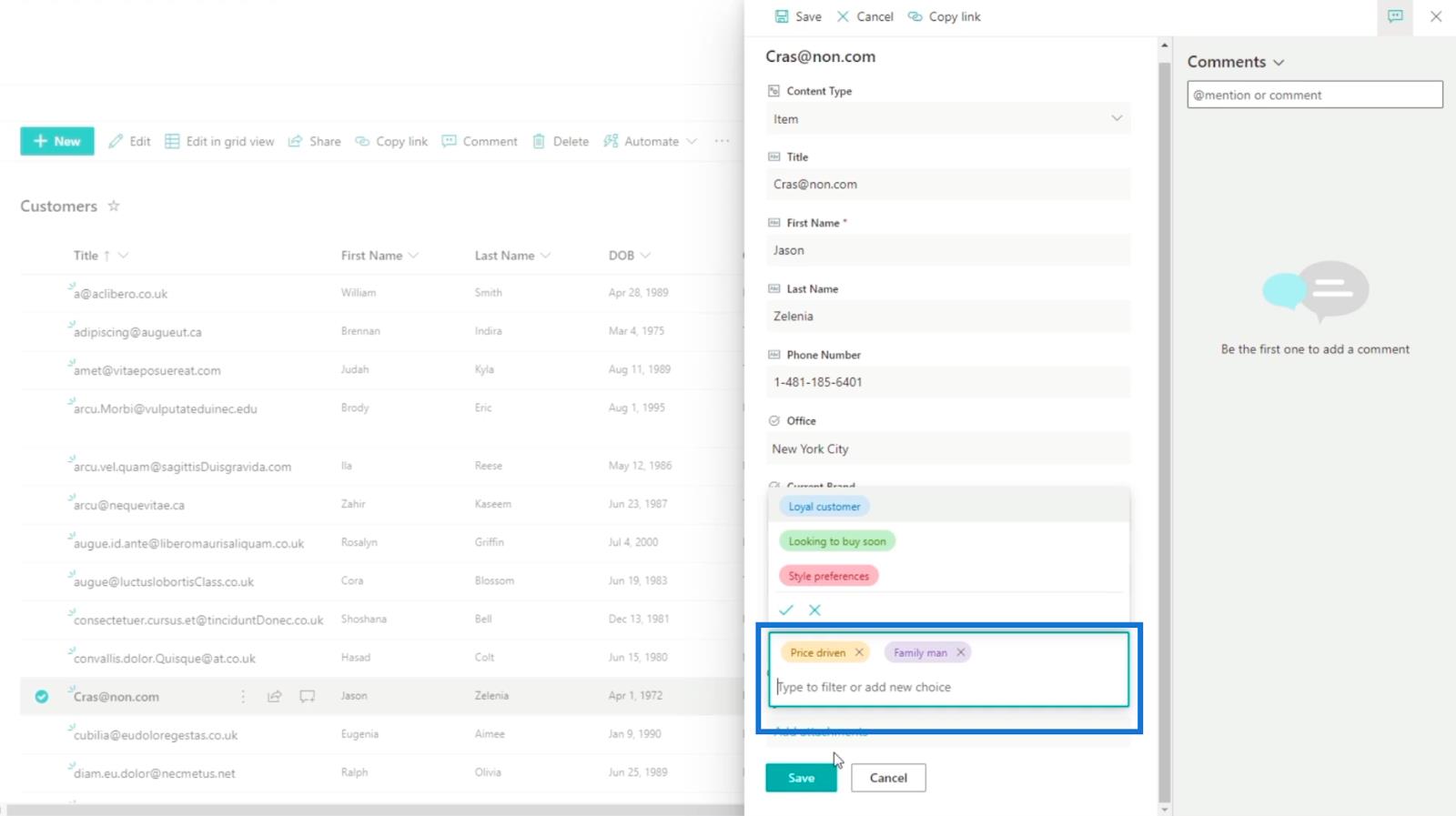 在列表中添加 SharePoint 選擇字段