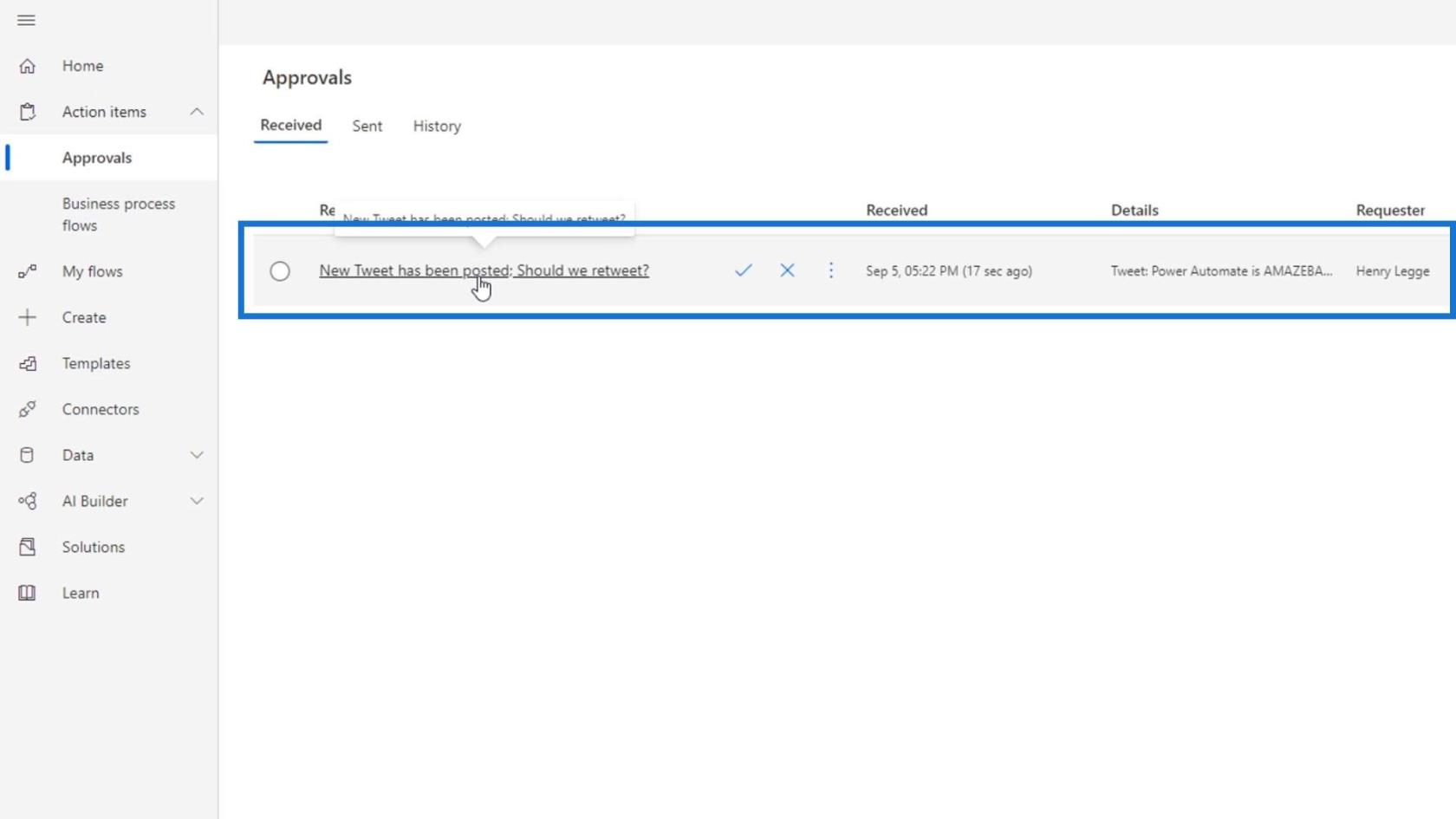 Power Automate での承認ワークフローのセットアップとテスト