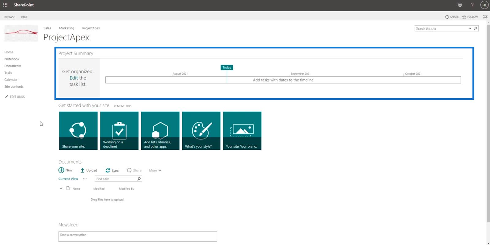 Site de projet SharePoint : création et configuration