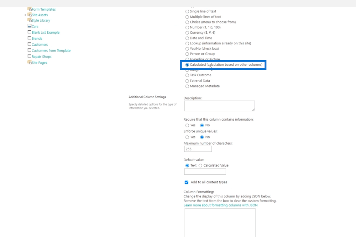 La vue du calendrier de la liste SharePoint