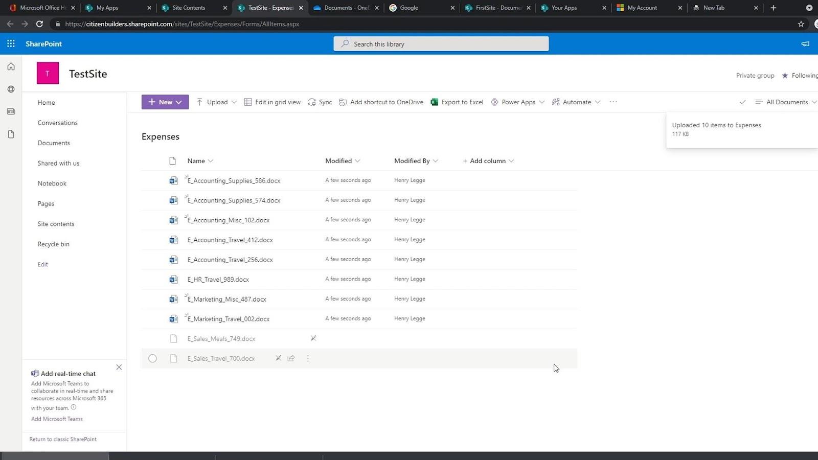 Ajout d'une bibliothèque de documents dans SharePoint