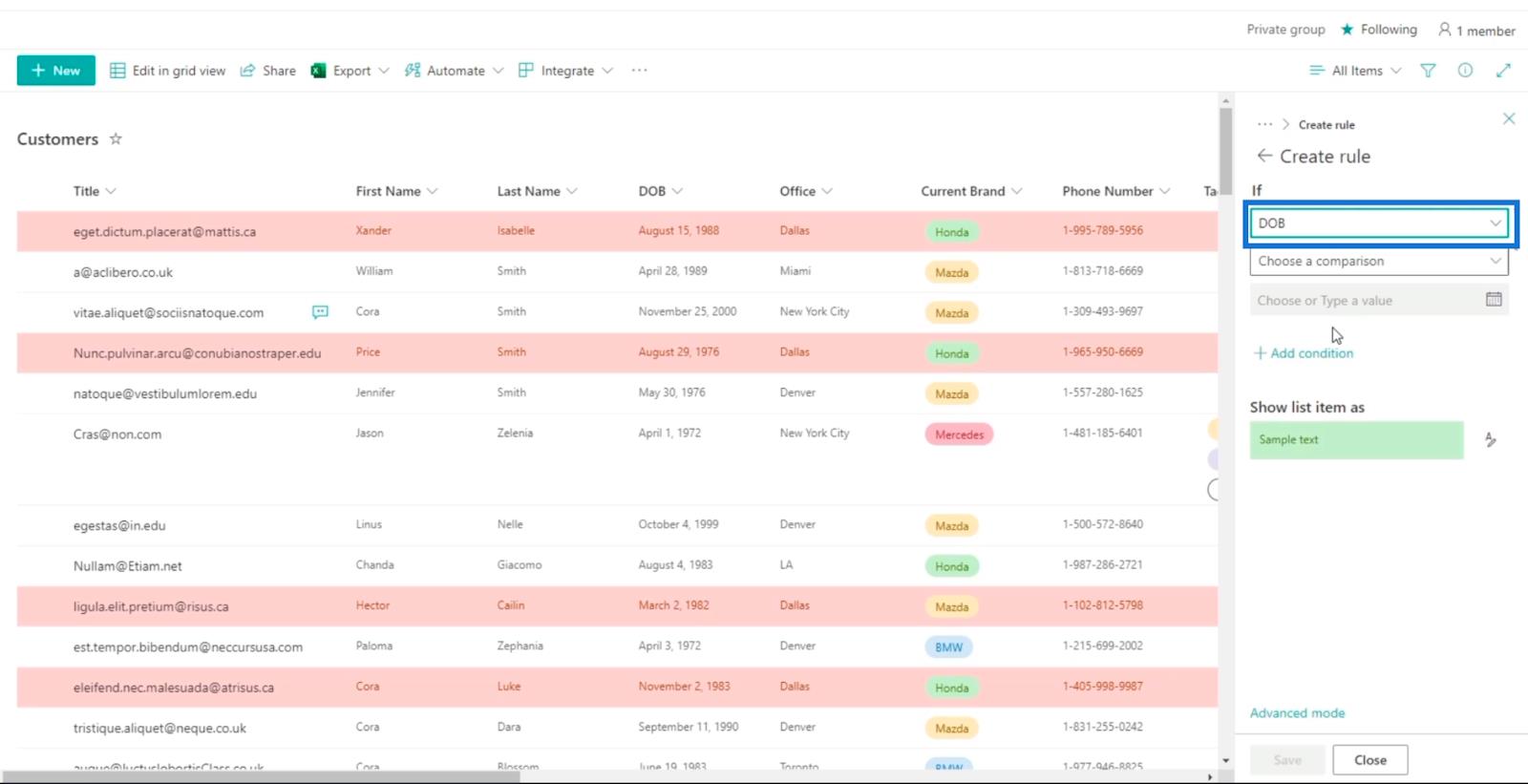 Tutorial de formatare a listei SharePoint