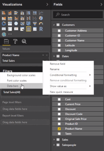 LuckyTemplates-Datenbalken in Tabellenvisualisierungen