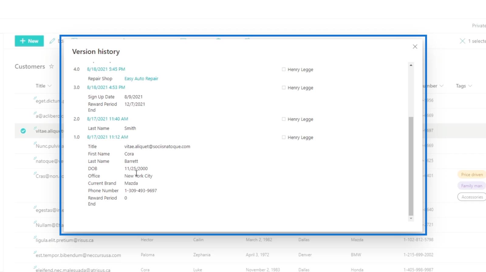 SharePoint 列表中的版本歷史記錄