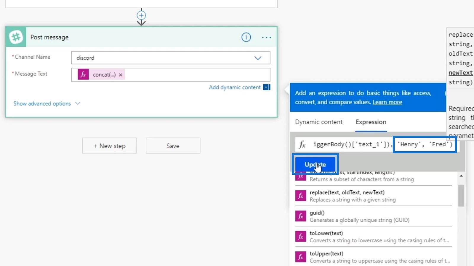 Fonctions de chaîne de flux Microsoft : concaténer et remplacer