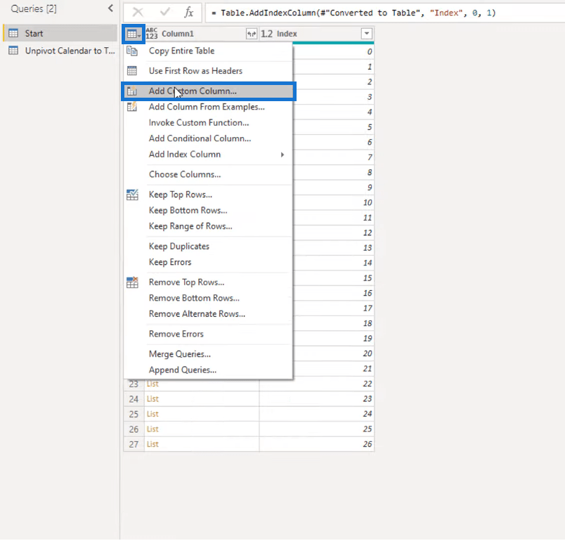 Transformer la disposition du type de calendrier en format tabulaire dans LuckyTemplates à l'aide de l'éditeur de requête