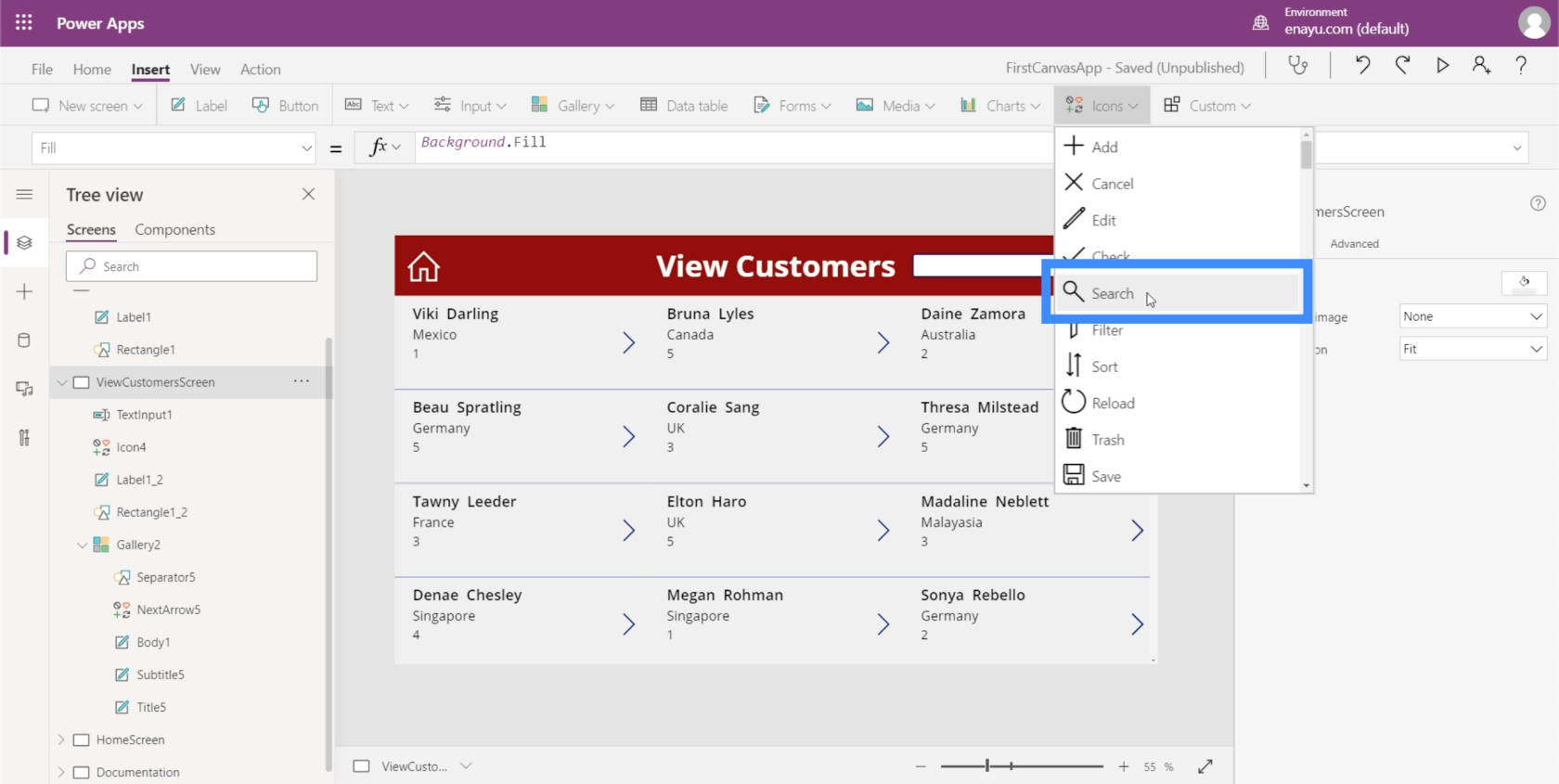 PowerApps 搜索字段：如何添加和自定義