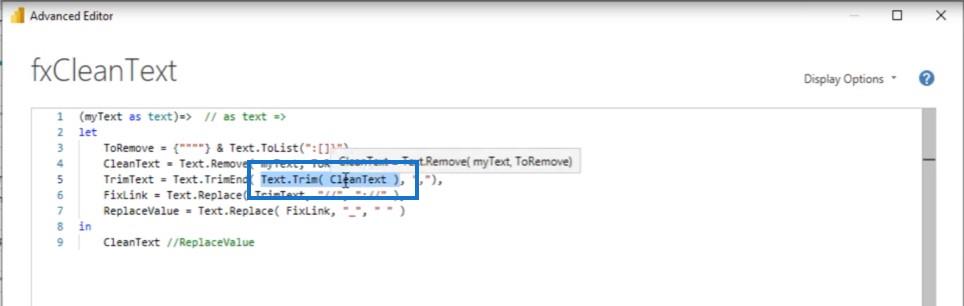 Création d'une fonction de nettoyage de texte personnalisée dans Power Query