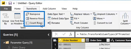 Editor de consultas de LuckyTemplates: transformaciones de filas y columnas