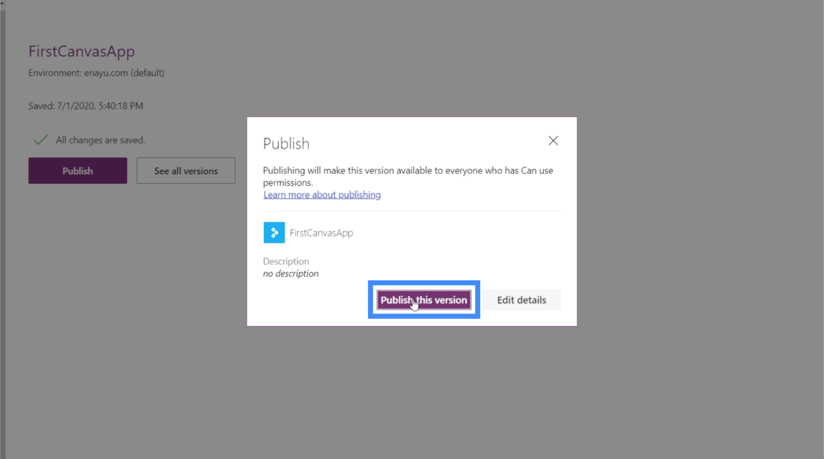 Publication d'applications PowerApps et modification de l'ordre des écrans