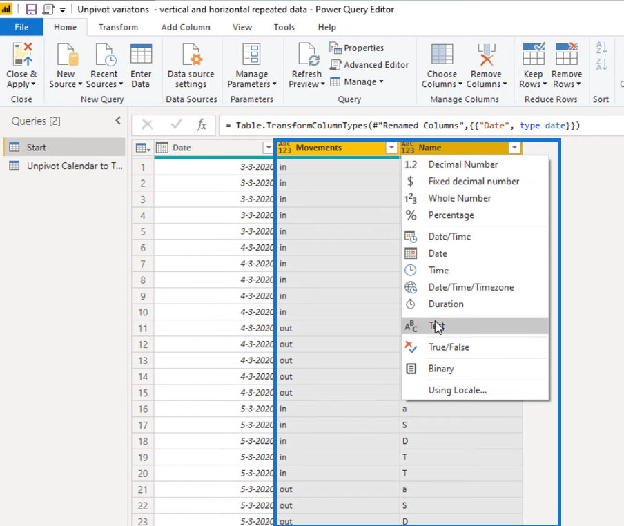 Transformer la disposition du type de calendrier en format tabulaire dans LuckyTemplates à l'aide de l'éditeur de requête