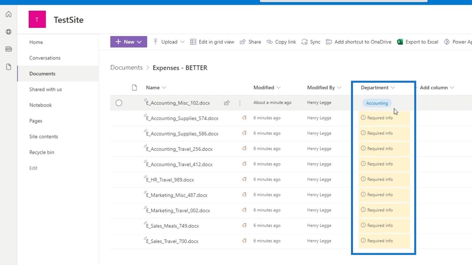 使用列在 SharePoint 中添加元數據