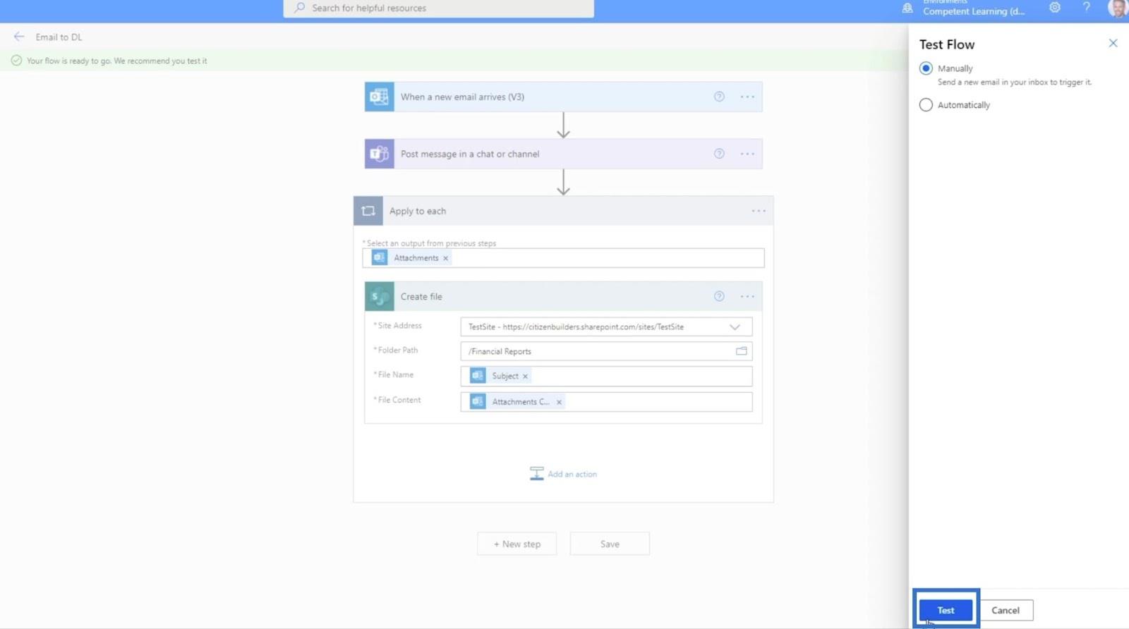 MS Flow : comment télécharger dans SharePoint par e-mail