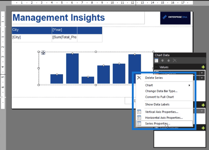 Como formatar um gráfico de barras de dados do SSRS Report Builder