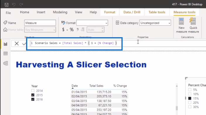 SELECTEDVALUE DAX の例 - スライサーの選択を収集する