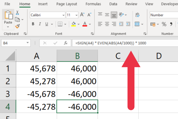 如何在 Excel 中四捨五入到最接近的千位