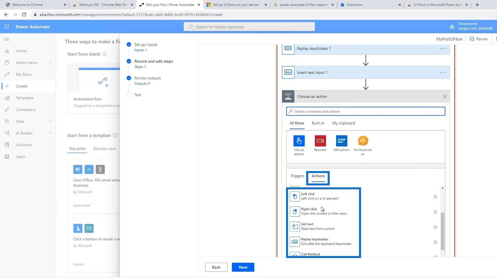 Entrées de flux d'interface utilisateur dans Microsoft Power Automate