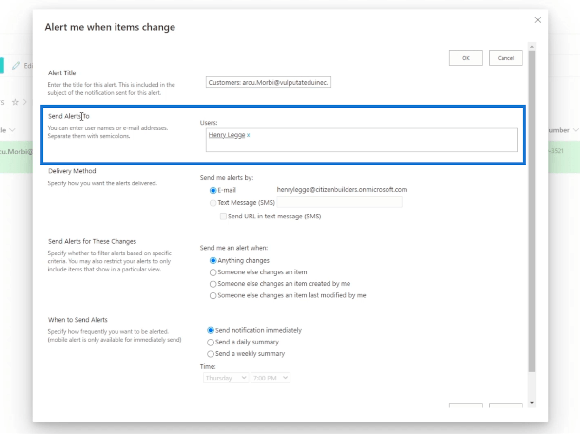 SharePoint 列表警報設置